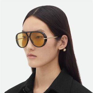 Bottega Veneta Women Sunglasses Black Silver Yellow Pilot BV1274S 002 BRAND NEW